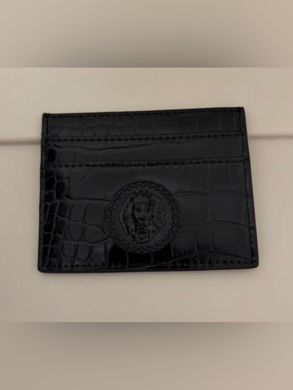 Aldo Black Croc-Embossed Leather Card Holder with Medallion
